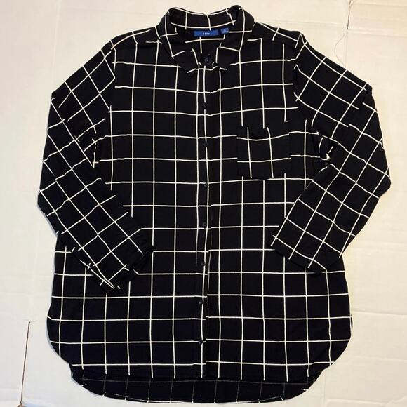 Black White Checked Tunic Top Womens Size XL Button Down Stretch Work Travel - Picture 2 of 15